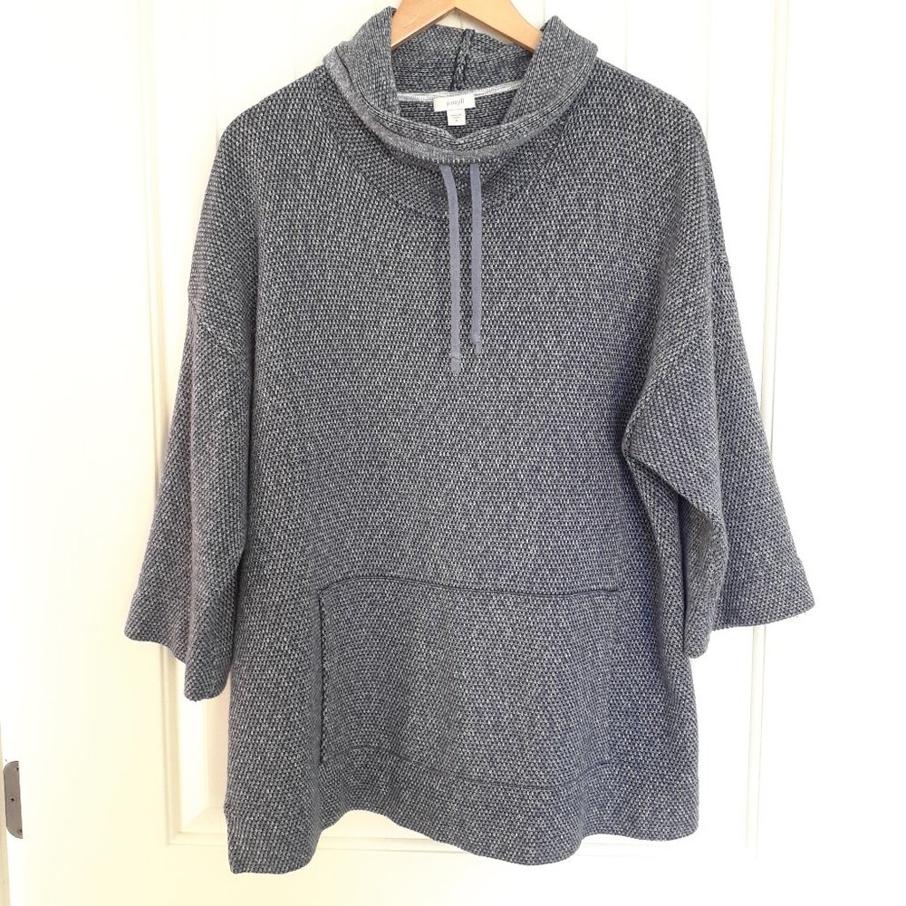 J. Jill Pure Jill Funnel Neck Top with Kangaroo Pocket 3/4 Sleeves Blue Size M